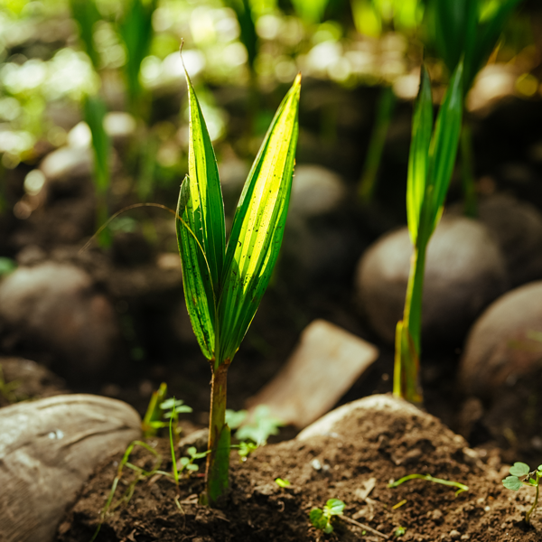 a sprouting coconut young tree